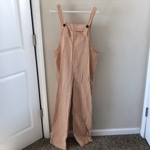 Tan, linen overalls